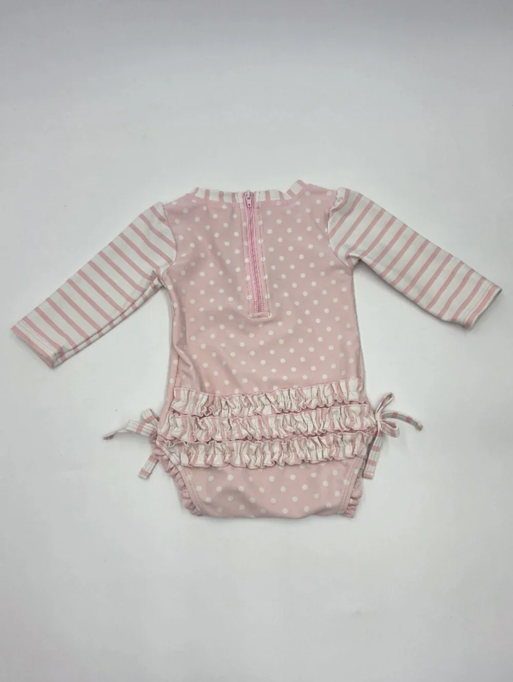 RuffleButts baby girl pink rashguard swimsuit size 3-6 months
